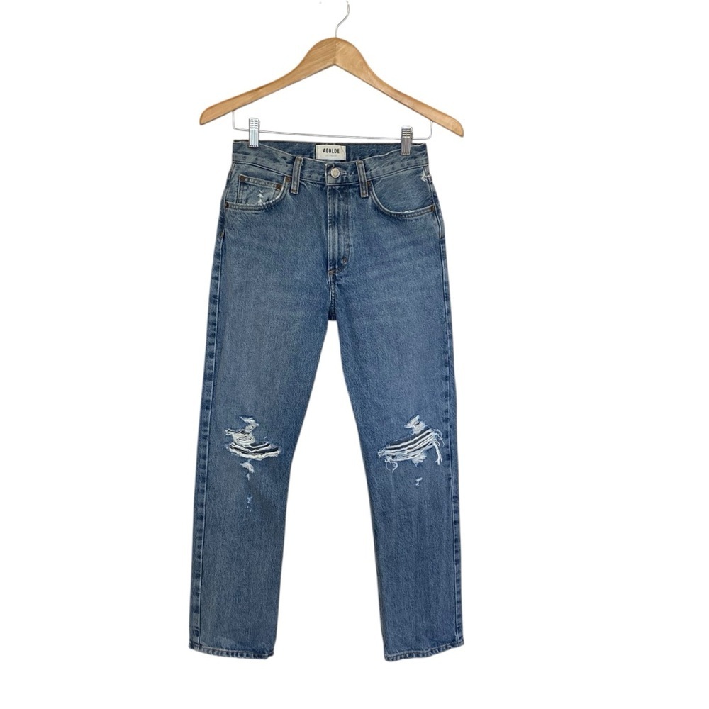 AGOLDE Mia Mid Rise Straight Distressed Jeans In Rule Size 24 - Picture 2 of 11